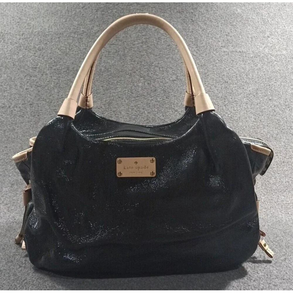 Kate Spade New York Crinkle Black Patent Leather Shoulder Bag Purse